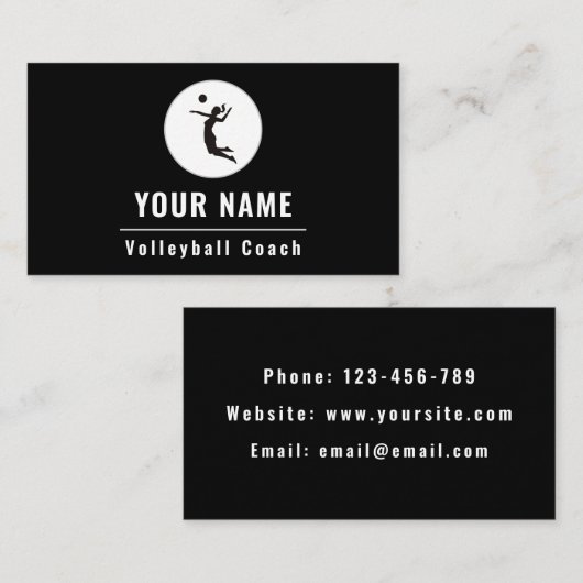 Volleybal Coach Instructeur Classy Zwart & Wit Visitekaartje (Voorkant / Achterkant)