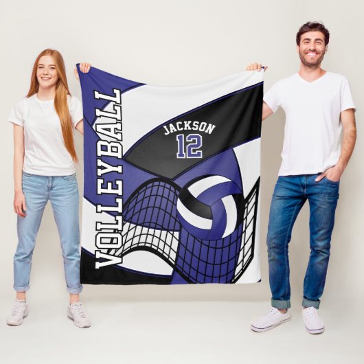 Volleybal 🏐 design - blauw, wit, zwart fleece deken (In situ)