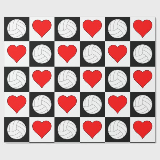 Volleybal en Gezichtszwart & Wit Gecontroleerd Cadeaupapier (Vlak)