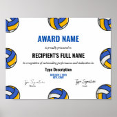Volleybal Excellence Award Certificaat Poster (Voorkant)