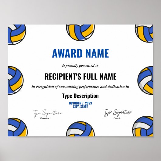 Volleybal Excellence Award Certificaat Poster (Voorkant)