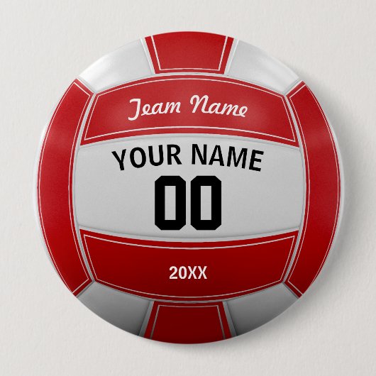 Volleybal Fan Naam Jaar Team Rood Ronde Button 4,0 Cm (Voorkant)