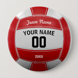 Volleybal Fan Naam Jaar Team Rood Ronde Button 4,0 Cm