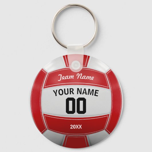 Volleybal Fan Naam Jaar Team Rood Sleutelhanger (Voorkant)