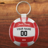 Volleybal Fan Naam Jaar Team Rood Sleutelhanger (Achterkant)