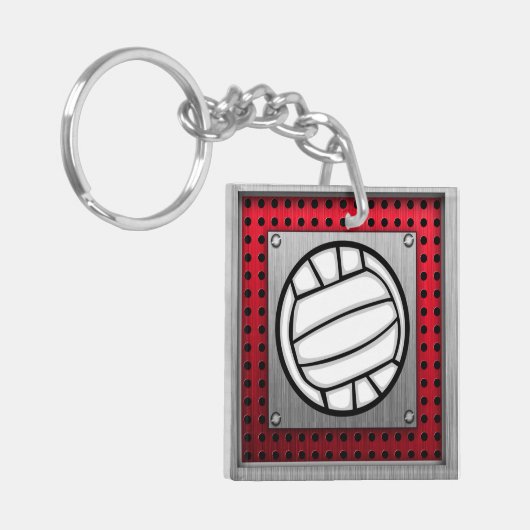 Volleybal geborsteld metaal sleutelhanger (Voorkant Links)