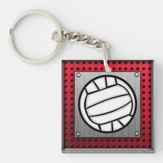 Volleybal geborsteld metaal sleutelhanger (Voorkant)