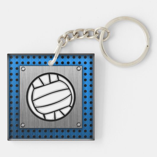 Volleybal geborsteld metaal sleutelhanger (Achterkant)