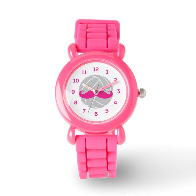 Volleybal glitter roze snor volleybal horloge (Voorkant)