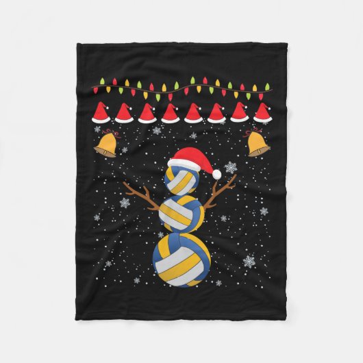 Volleybal Grappige Sneeuwman Kerstversiering Xmas Fleece Deken (Voorkant)