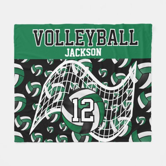 Volleybal - Groen, Zwart en Wit Fleece Deken (Voorkant (Horizontaal))