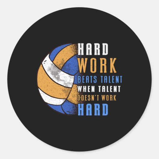 Volleybal Hard werk Beats Beach Volleybal Speler Ronde Sticker (Voorkant)