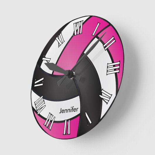 Volleybal | Hot Roze, Zwarte en Witte Stijl Ronde Klok (Hoek)