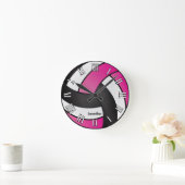 Volleybal | Hot Roze, Zwarte en Witte Stijl Ronde Klok (Huis)