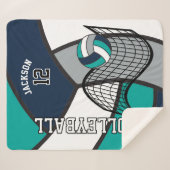 Volleybal 🏐 in blauw, Blauwgroen, grijs en wit Sherpa Deken (Voorkant (horizontaal))