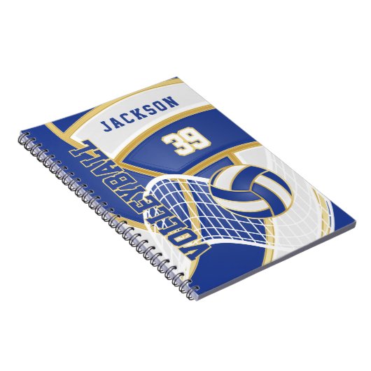 Volleybal 🏐 in blauw en wit notitieboek (Rechterzijde)