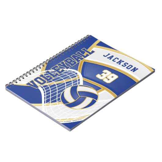 Volleybal 🏐 in blauw en wit notitieboek (Linkerzijde)