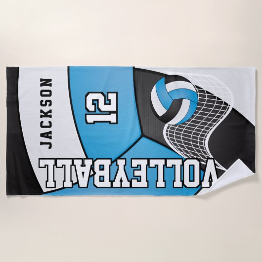 Volleybal in de blauwe, zwarte en witte keuken strandlaken (Voorkant)