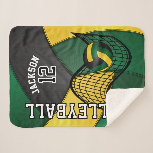 Volleybal in donkergroen, zwart en goud sherpa deken (Voorkant (horizontaal))
