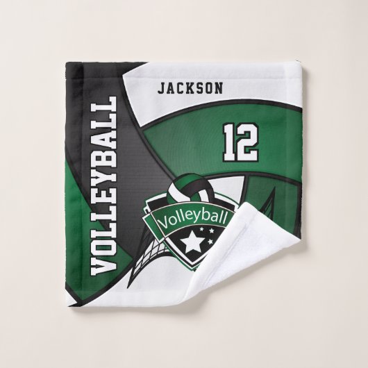 Volleybal in donkergroen, zwart en wit bad handdoek (Wasdoekje)