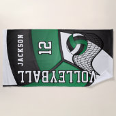 Volleybal in donkergroen, zwart en wit strandlaken (Voorkant)