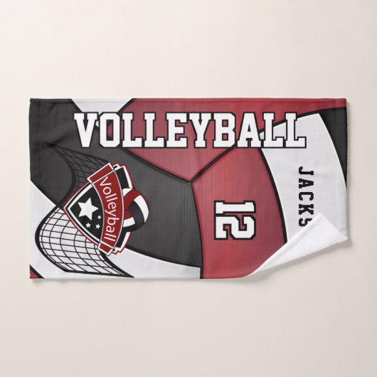 Volleybal in donkerrood, zwart en wit handdoek (Handdoek)