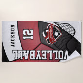 Volleybal in donkerrood, zwart en wit strandlaken (Voorkant)