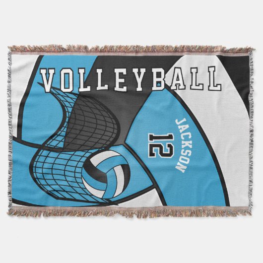 Volleybal 🏐 in een babyblauw, wit en zwart deken (Voorkant)