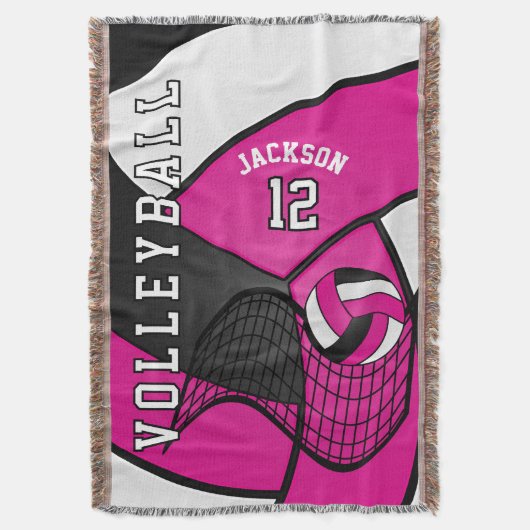 Volleybal 🏐 in een Hot Pink, White en Black Deken (Voorkant Verticaal)