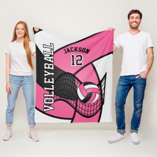 Volleybal 🏐 in een  Hot Pink, White en Black Fleece Deken