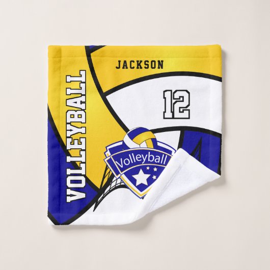 Volleybal in geel, blauw en wit bad handdoek (Wasdoekje)