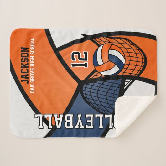 Volleybal 🏐 in Navy Blue, Oranje en wit Sherpa Deken (Voorkant (horizontaal))
