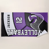 Volleybal in Paars, zwart en wit Strandlaken (Voorkant)