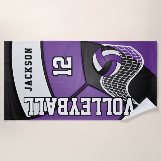 Volleybal in Paars, zwart en wit Strandlaken (Voorkant)