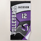 Volleybal in Paars, zwart en wit Strandlaken (Voorkant)