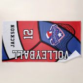 Volleybal in rood, wit en blauw strandlaken (Voorkant)