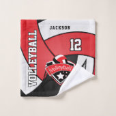 Volleybal in rood, zwart en wit bad handdoek (Wasdoekje)