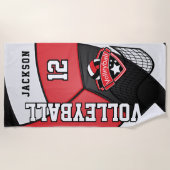 Volleybal in rood, zwart en wit strandlaken (Voorkant)