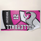 Volleybal in roze, zwart en wit strandlaken (Voorkant)