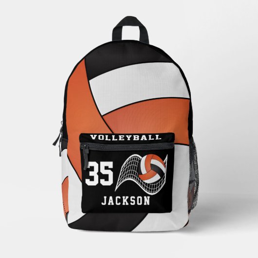 Volleybal in Sinaasappel, Wit en Zwart Bedrukte Rugzak (Voorkant)
