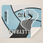 Volleybal 🏐 in zwart, babyblauw en wit sherpa deken (Voorkant (horizontaal))