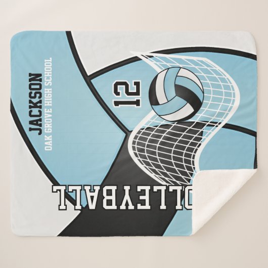 Volleybal 🏐 in zwart, babyblauw en wit sherpa deken (Voorkant (horizontaal))