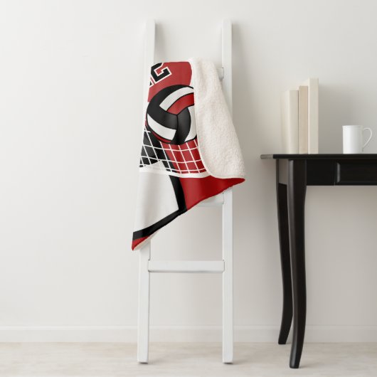 Volleybal 🏐 in zwart, donkerrood en wit sherpa deken (In situ)