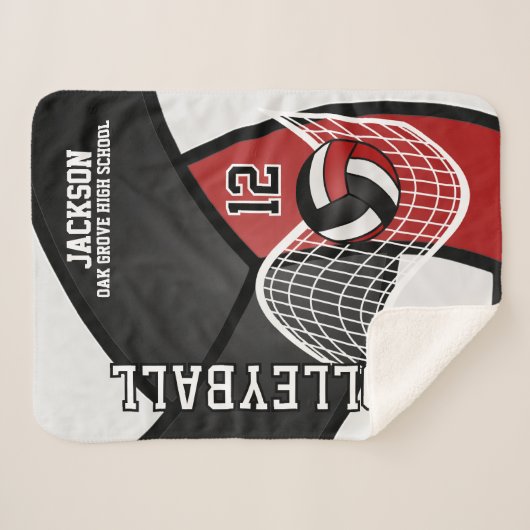 Volleybal 🏐 in zwart, donkerrood en wit sherpa deken (Voorkant (horizontaal))