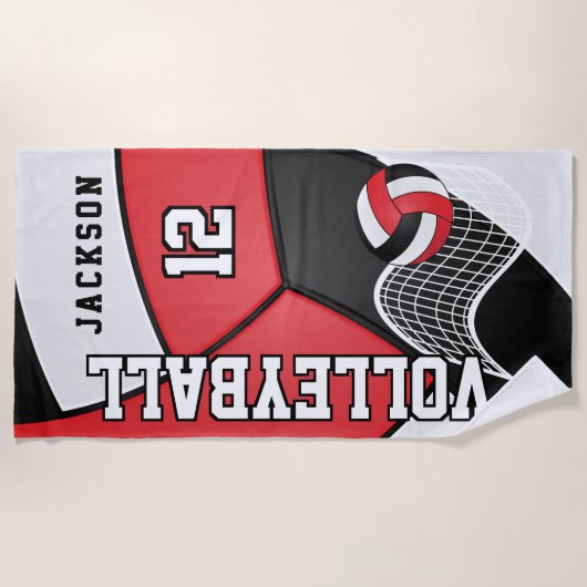 Volleybal in zwarte, rode en witte handdoek (Voorkant)