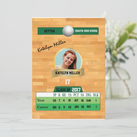 Volleybal Kaart W / Stats Afstudeerder Uitnodiging (Staand voorkant)