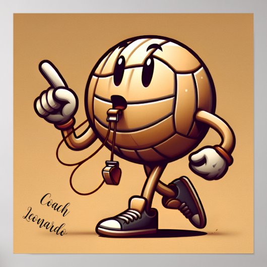Volleybal karakter coach werken poster (Voorkant)