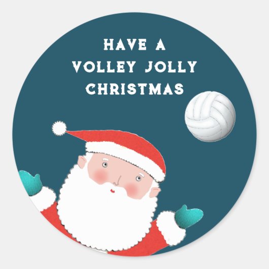 Volleybal Kerst Klassieker Ronde Sticker (Voorkant)