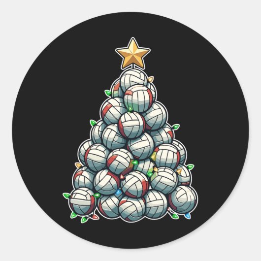 Volleybal Kerstboom Grappige Kerstspeler Ronde Sticker (Voorkant)