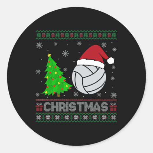 Volleybal kerstboom Lighting Ugly Christmas Sweat Ronde Sticker (Voorkant)